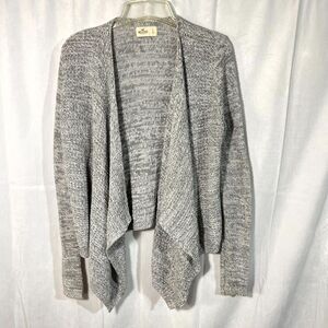 Hollister Open Front Duster Cardigan Light‎ Heather Gray Marled Knit Size L